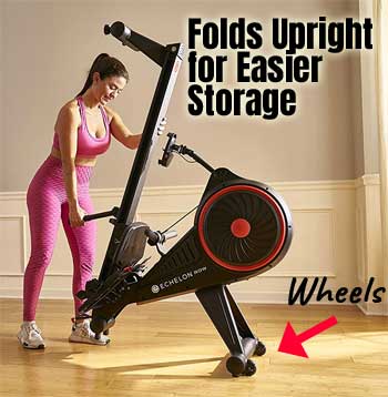 Indoor Rower Folds Upright for Compact Storage and Wheels Allow You to Effortlessly Move the Machine