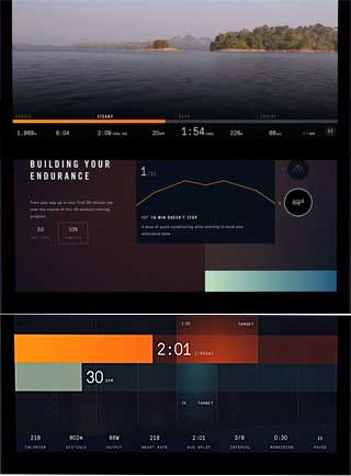 Rowing Workout Screens Tracking Progress, Showing Open Water Scenes